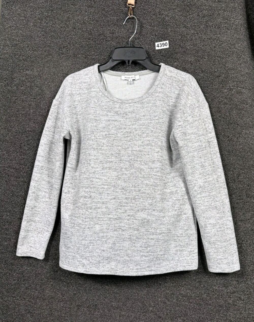 Rose & Olive Sweatshirt Women's Size S Gray Long Sleeve Top Back Button Details
